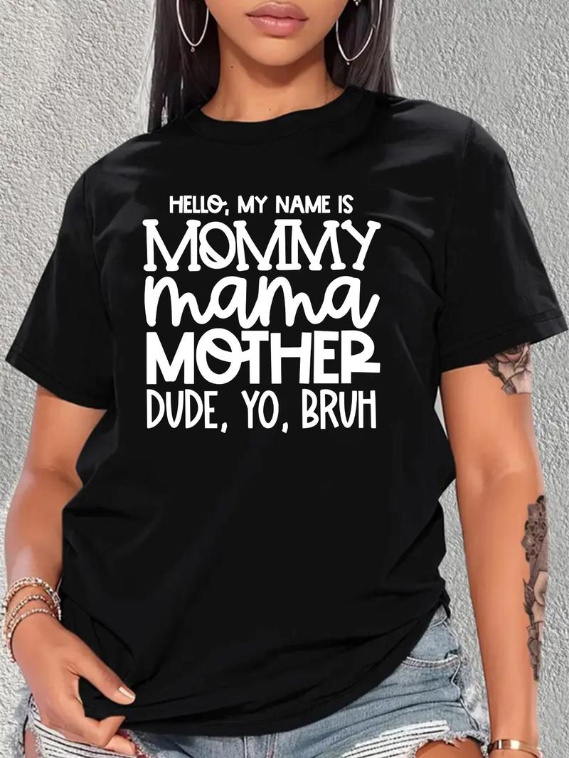 Product Introduction of 【Plus Size】 Letter Print Round Neck Tee, Casual Short Sleeve Crew Neck T-shirt for Summer, Women's Plus Clothing for Daily Wear 1