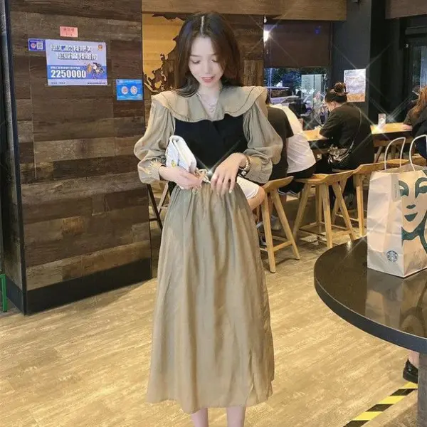 French Style Fake Two-Piece Suit Long Dress Women's Clothing 2024 Spring New Waist Slimming Temperament Western Style Skirt