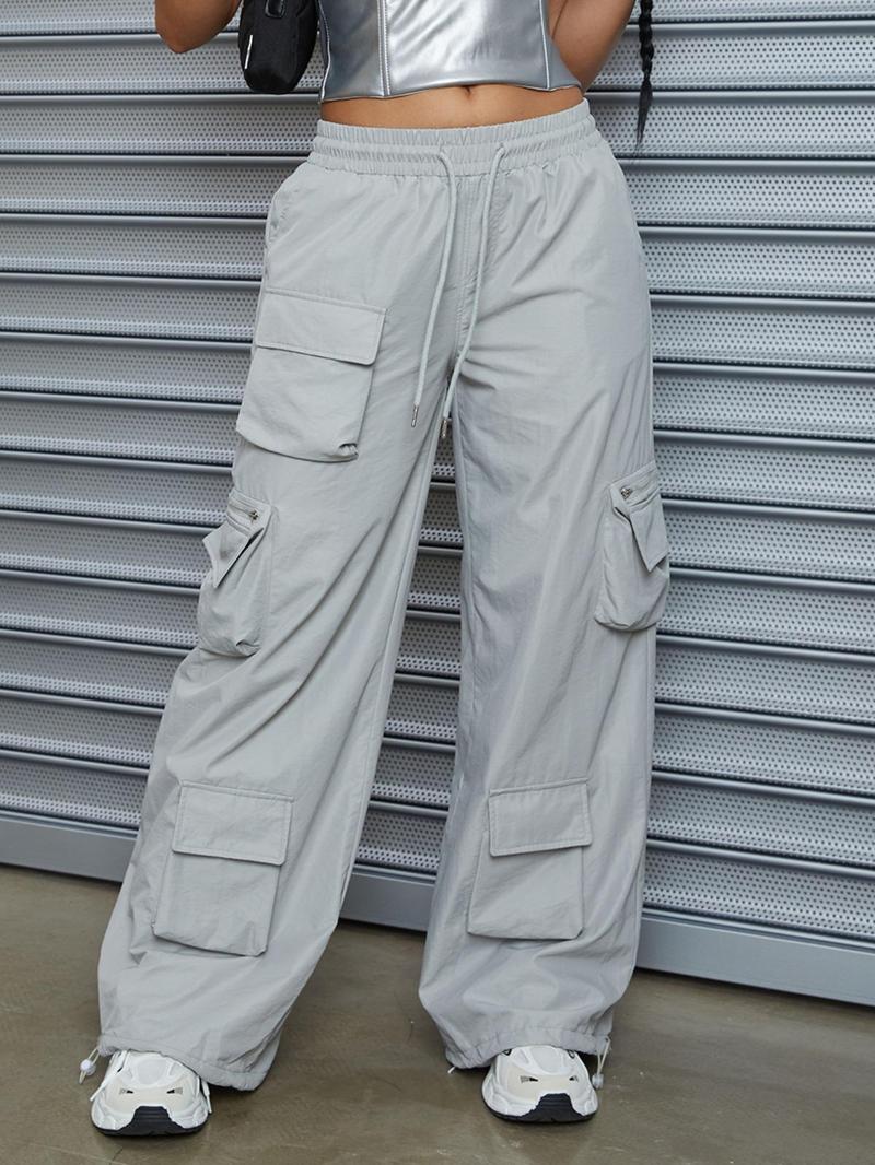 Product Introduction of Women's Basic Minimalist Drawstring High Waist Cargo Pants, Summer Clothes Women, Casual Comfort Street Pocket Trousers for Daily Wear Outdoor, Womenswear Bottoms for Summer for Lady 6