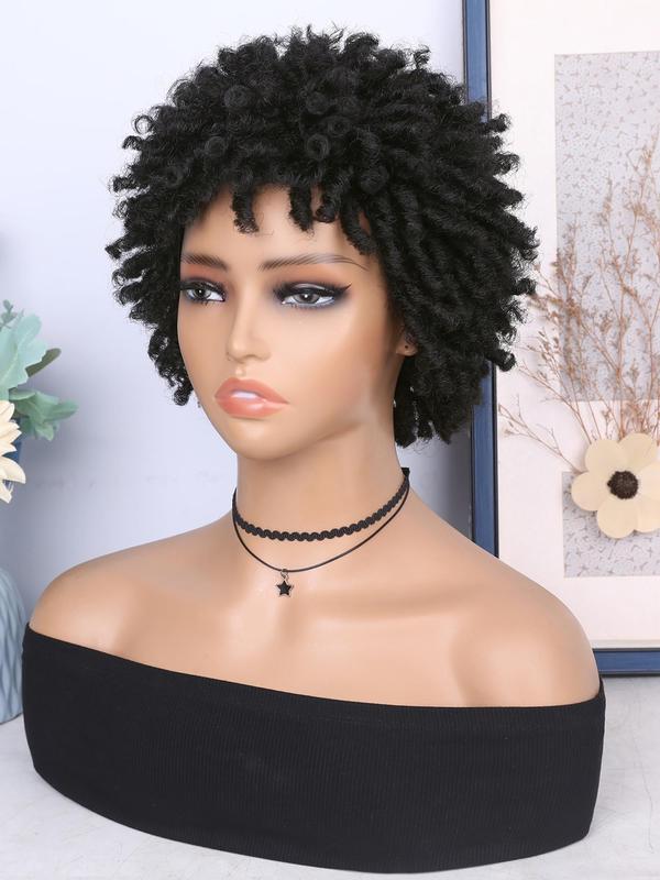 Short Dreadlock Wig, Afro Curly Twist Wig, Short Faux Locs Wig, Kinky Curly Synthetic Dreadlock Wig for Black Women 5