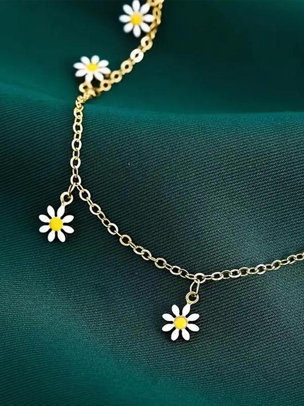 Women's Elegant Flower Design Anklet (1 Set), Fashionable and Elegant Small Daisy Anklet for Beach Party Vacation, Trendy All-match Jewelry for Women 4