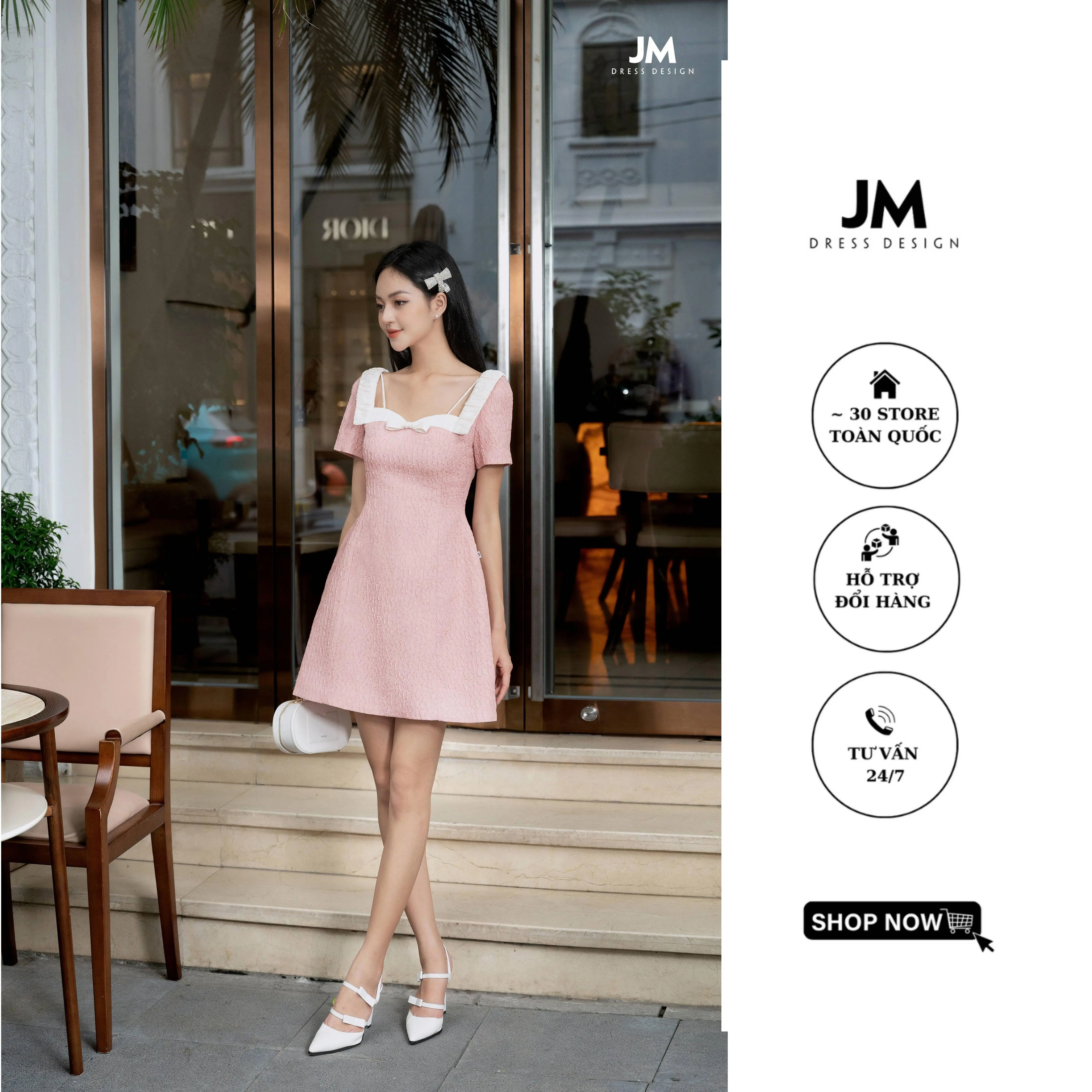 Đầm nhún bản vai dáng A - 1S98 - JM Dress Desᶖgn