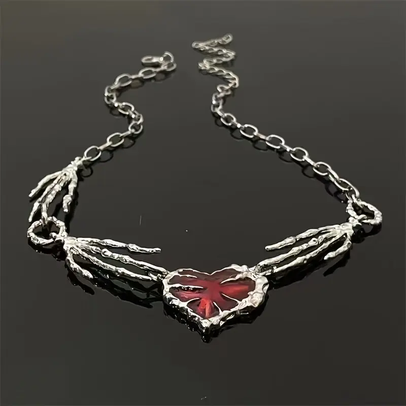 Gothic Skeleton Pendant - Red Zirconia Clavicle Chain, Decorative for Halloween Party or Cosplay Wear eternity  collar 7