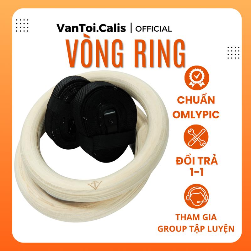 Vòng Treo Gymnastic Rings Gỗ Bạch Dương Hỗ Trợ Tập Dip Với Xà Đơn, GYM Ring Ngoài Trời Tập Gym