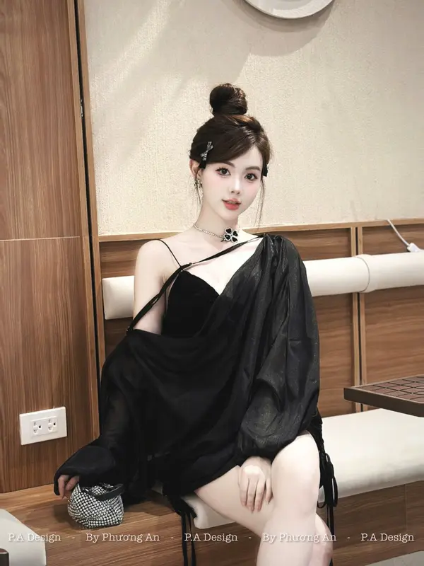 ￼[BeebeeStore] Set jumpsuit hai dây ren phối đầm lụa rút thân quyến rũ Nữ Women 5