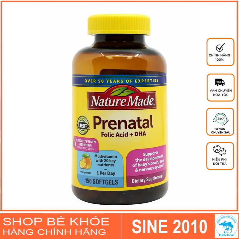  Viên uống Bổ bầu Prenatal +DHA 200mg Nature Made trong thai kỳ Vitamin Men Vi Sinh 