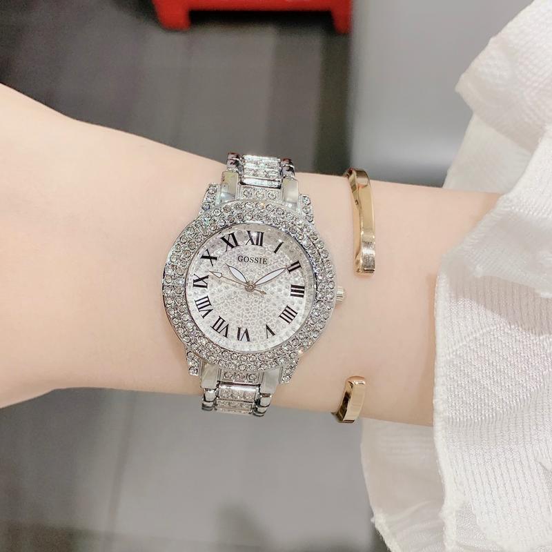 Đồng Hồ Nữ Dây Thép Không Gỉ Đính Full Đá Trấu Cao Cấp Mặt Kính Cong Cao Cấp Women Móc Khoá Kim Tuyến