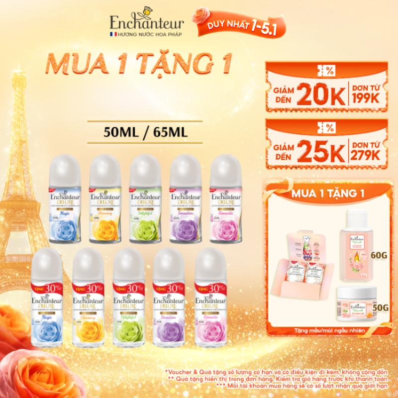 DUY NHẤT 1-5.1 MUA 1 ĐƯỢC 2 Lăn Khử Mùi hương nước hoa Ngăn mùi lên đến 60H Enchanteur Deluxe Charming Sensation Delightful Romantic Magic 50ml - 65ml
