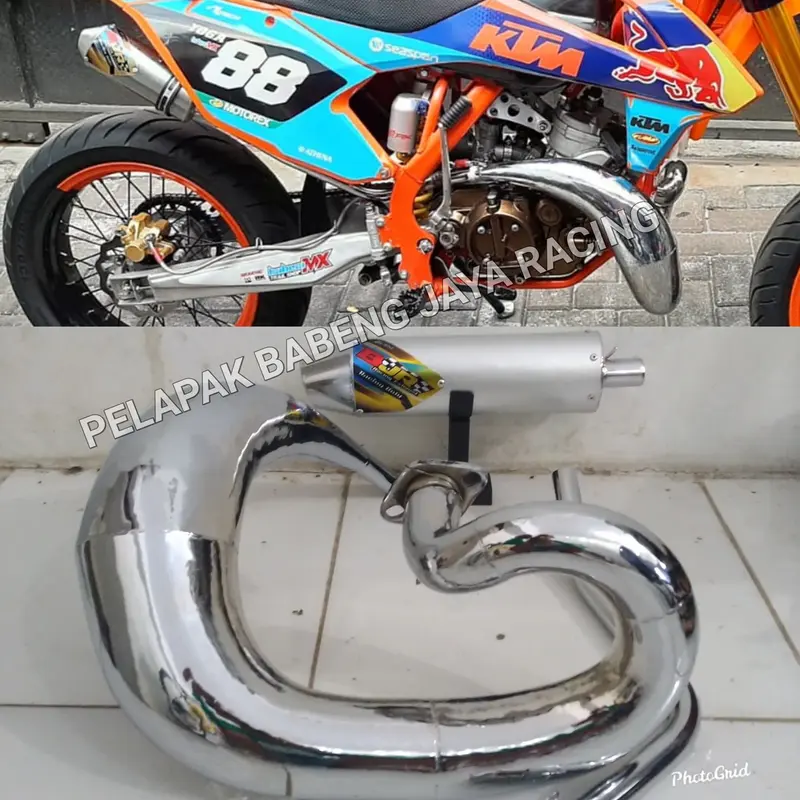 KNALPOT UDANG TRAIL NINJA 2 TAK R RR MODEL KTM PNP RANGKA STANDAR KTM CRF KLX TS FULL CROME FULL SISTEM ORIGINAL BY Babeng Jaya Racing 1
