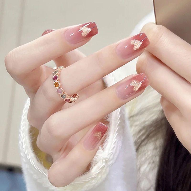 Miếng Dán Móng Tay Làm Sáng, Thiết Kế Trái Tim Ngắn, Chất Lượng Cao Cấp, Có Thể Tháo Rời, Ins Mẹo Làm Móng, Thích Hợp Cho Học Sinh, Móng Tay Có Thể Đeo Thành Phẩm Hàng Mới Về 4
