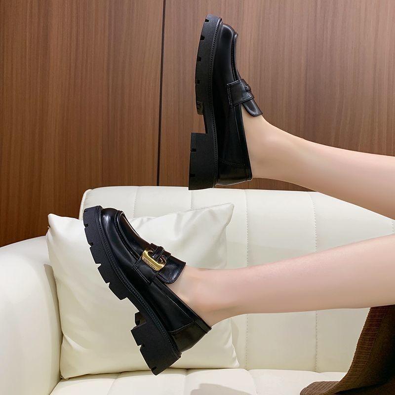 Product Introduction of Plover Authentic Leather Loafers Women's 2023 Spring and Autumn New Platform Thick Heel Pumps British Style Versatile Small Leather Shoes 12