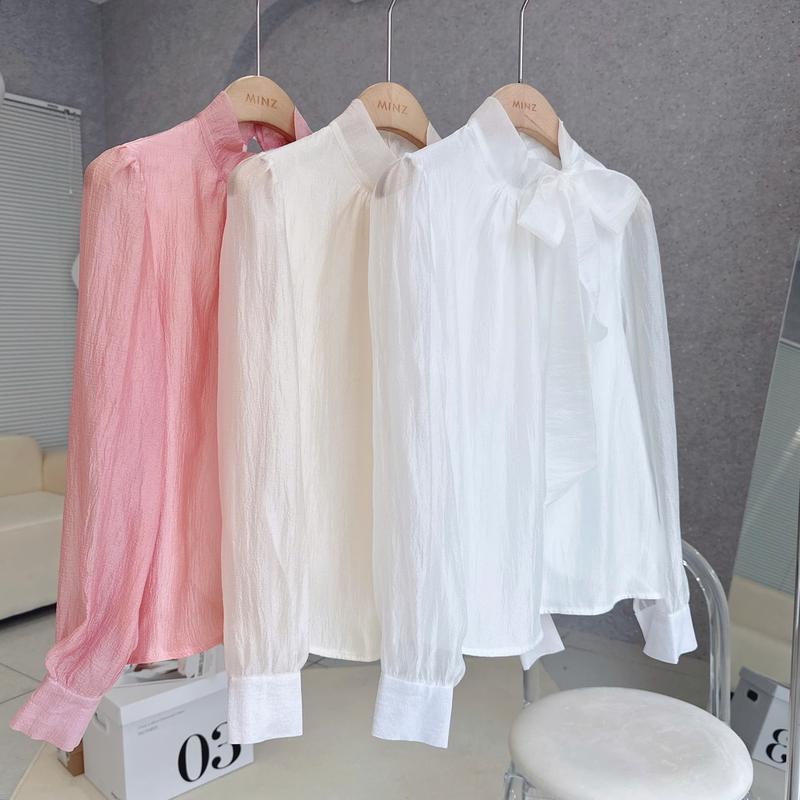 Áo Sơ Mi Tơ Cổ Nơ Lệch MINZ STORE Mã 3206