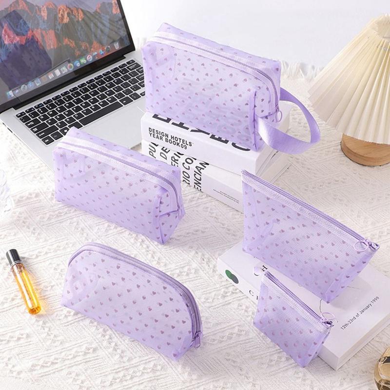 Product Introduction of High Quality Heart Transparent Mesh Makeup Bag Multifunction Portable Ladies Toiletry Storage Bag Black/White/Beige Lipstick Organizer Bags 27