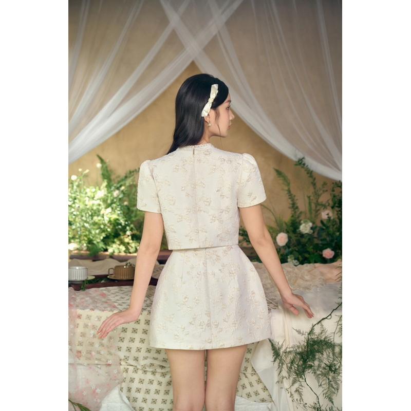 CÉLESTE - Set Váy Gấm Hoạ Tiết Hoa Nổi Cổ Tàu Đính Nơ Joyce Set 2