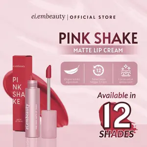 EIEM BEAUTY Pink Shake Matte Lip Cream 12 Varian Warna Lipstik Transferproof dengan Hyaluronic Acid & Vitamin E untuk Bibir Kering