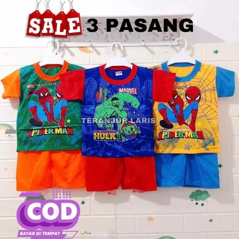 PROMO 3 PASANG STELAN BAJU ANAK LAKI-LAKI 1-3 TAHUN/STELAN BAJU ANAK/BAJU ANAK MURAH/BAJU ANAK TERBARU Katun Bayi