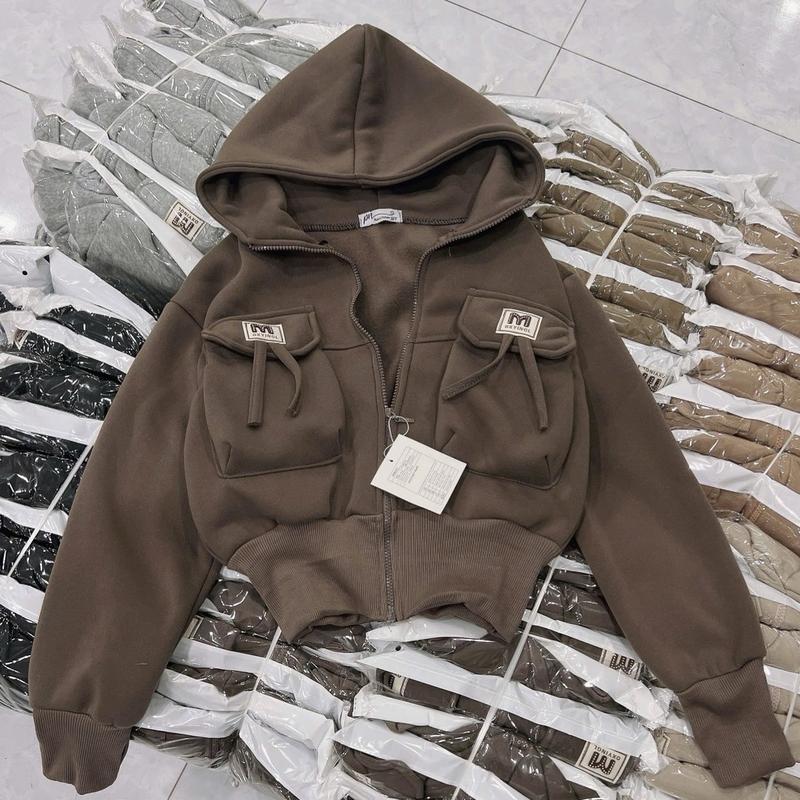 ÁO KHOÁC NỈ DÀY THÊU M,TÚI HỘP,4 TÚI,XỎ NGÓN