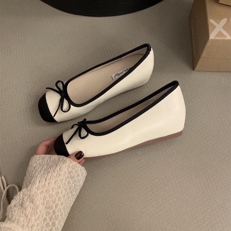 [DUHEE] Giày độn đế ẩn 5cm nữ đế bằng gắn nơ mũi vuông Giày Bệt Shoes 7