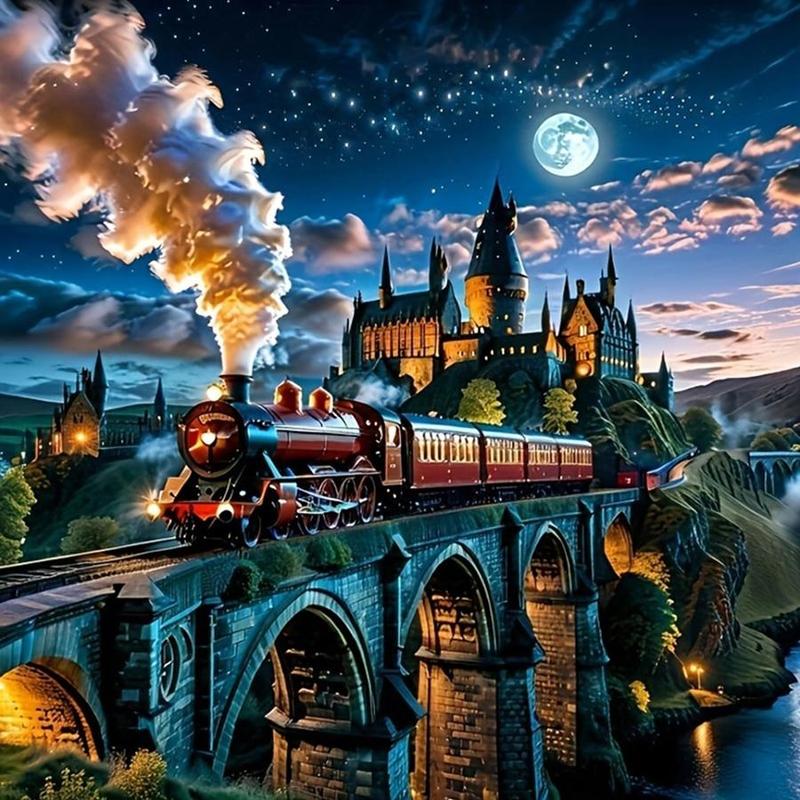 Product Introduction of 5D DIY Diamond Arts Colorful Painting Kit, Train Pattern Diamond Arts Colorful Painting without Frame, Handmade Art Crafts for Home Decor 0