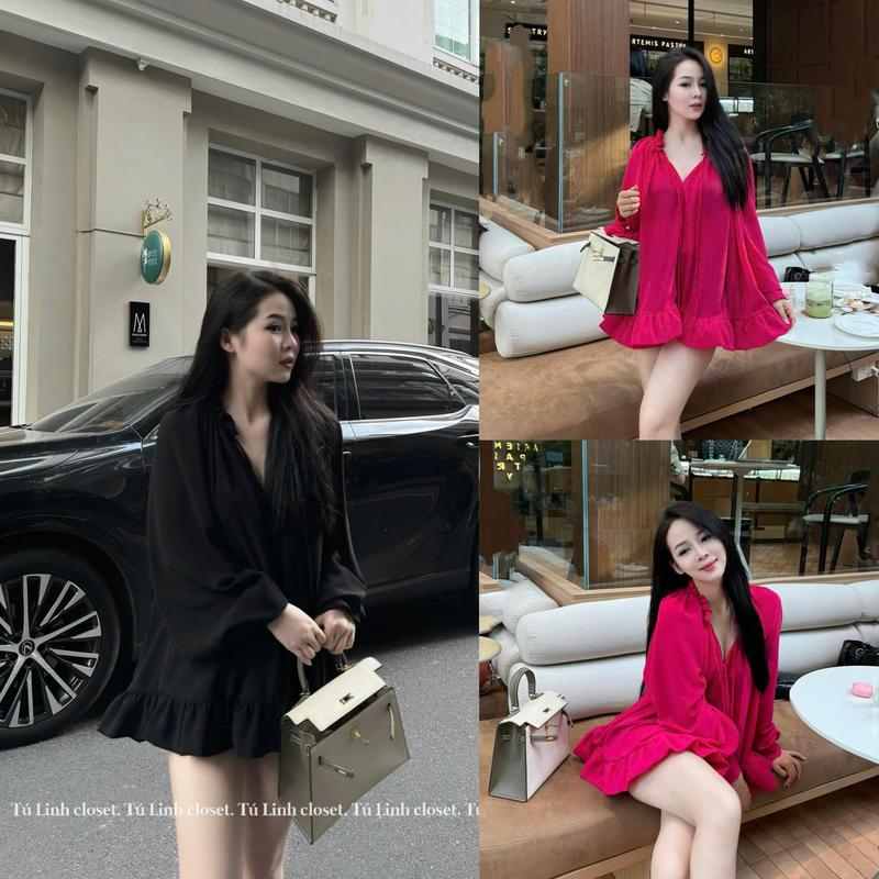 I0194 Áo Nữ babydoll chất voan cát bèo nhún tùng xoè hot trend hai màu by IRIS STORE Women Top