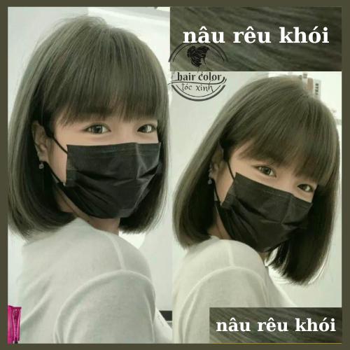  Thuốc nhuộm tóc NÂU RÊU KHÓI không tẩy lên từ NỀN NÂU tặng kèm găng tay và mũ trùm đầu 