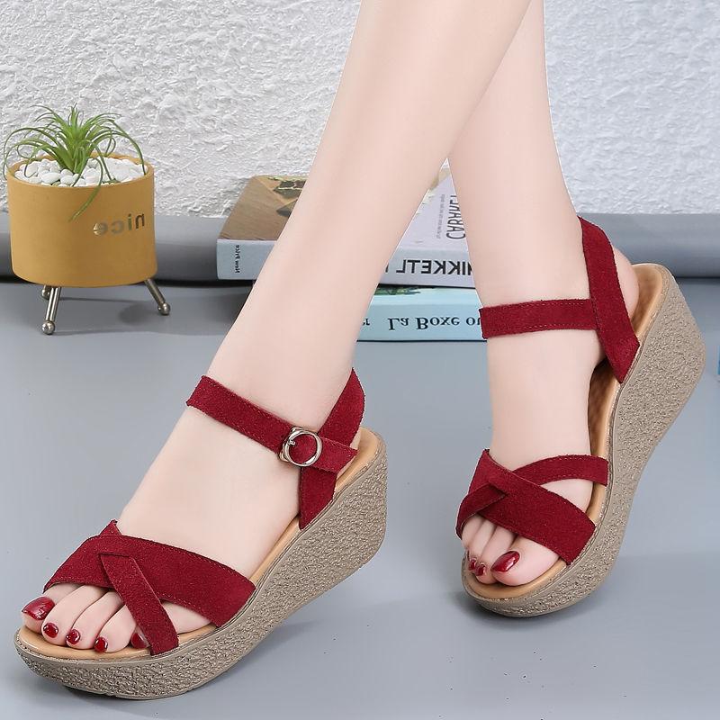 Xăng Đan Đế Xuồng Cho Nữ, Giày Đế Bằng Đa Năng Thoải Mái Mới, Da Thật, Thường Ngày, Gót Khối, Xăng Đan Gót Giữa, Mùa Hè 4