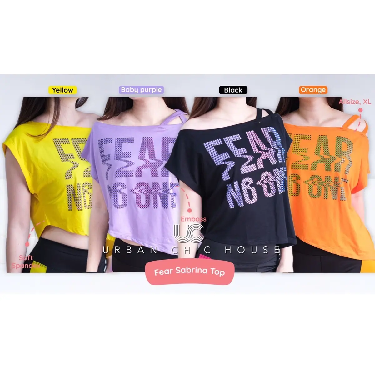 URBAN CHIC Fear Sabrina top  baju olahraga wanita Kaos