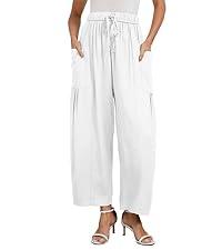 Product Introduction of Women's Casual Cotton Linen Pants Wide Leg Lounge Trousers with Pockets Elastic High Waist with Drawstring Pants 19