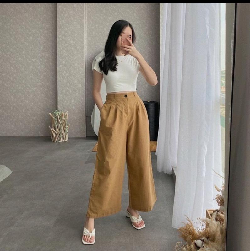 Celana Kulot Panjang Katun Linen  Highwaist Cassual Formal 7