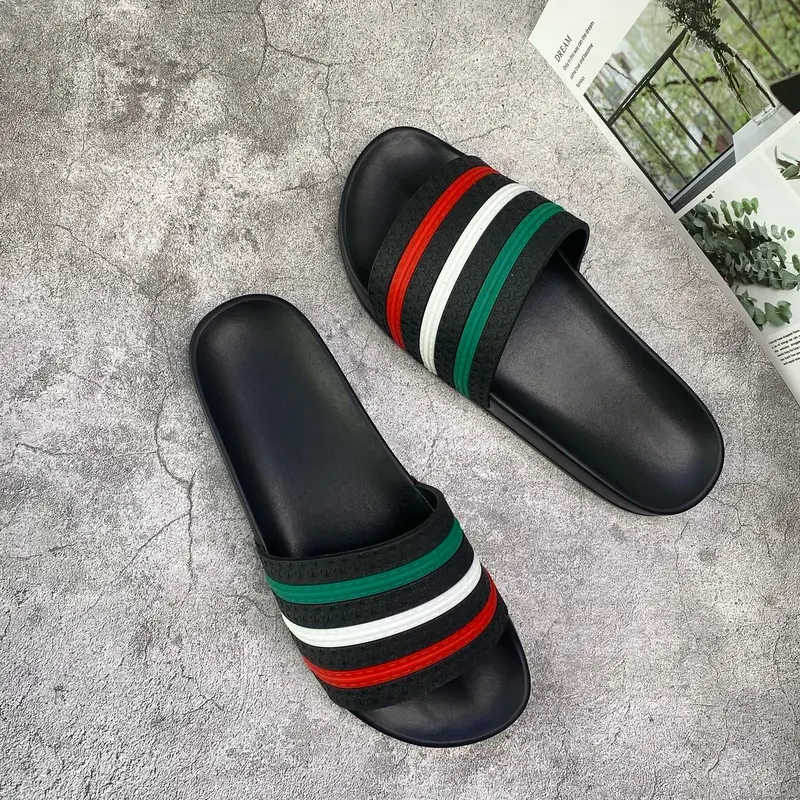 Dép quai ngang sọc 3 màu trẻ trung   Đế Bằng Slipper 2