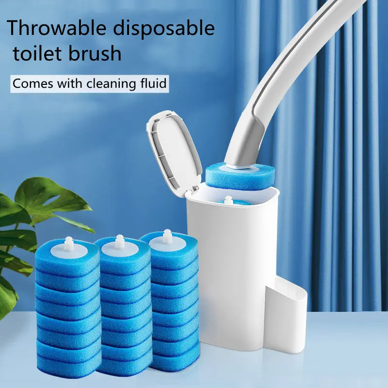 Disposable toilet brush cleaner with long handle bathroom cleaning brush with replaceable brush head toilet accessories