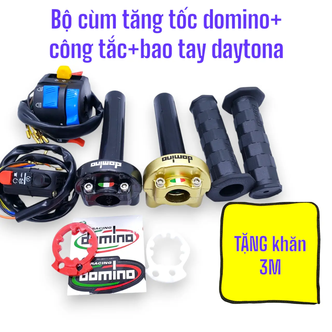 Cùm tăng tốc domino TẶNG khăn 3m và cùm công tắc fz, bao tay daytona