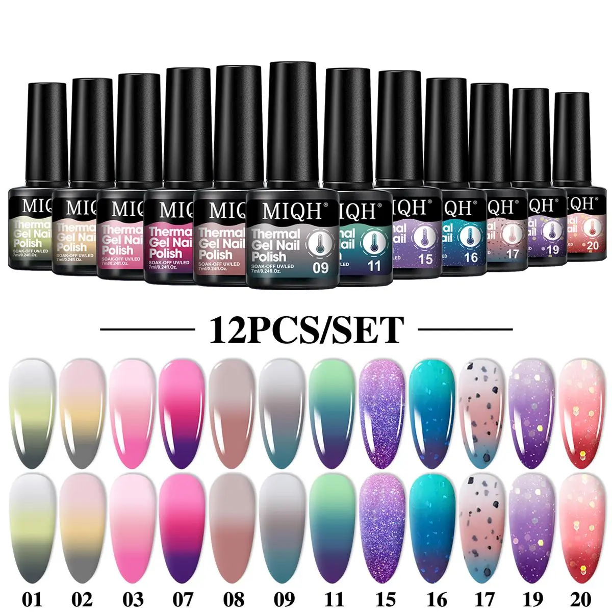 Temperature Change Gel Nail Polish Set, 12pcs/set Colorful Gel Nail Polish Art, Soak Off UV/LED Manicure Gift Set, Long-lasting Salon Quality Nails