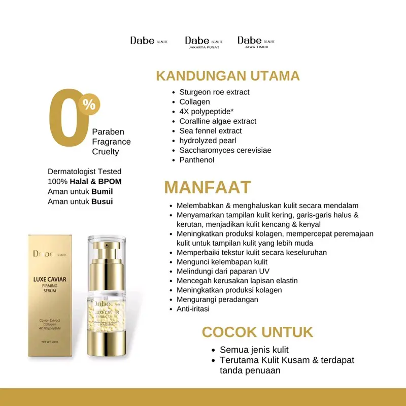 Dabe Beaute Luxe Caviar Firming Serum 20ml - Serum Wajah Anti-Aging untuk Semua Jenis Kulit dengan Formula Luxe Caviar BPOM NA11232000040 Perawatan Kerutan 2