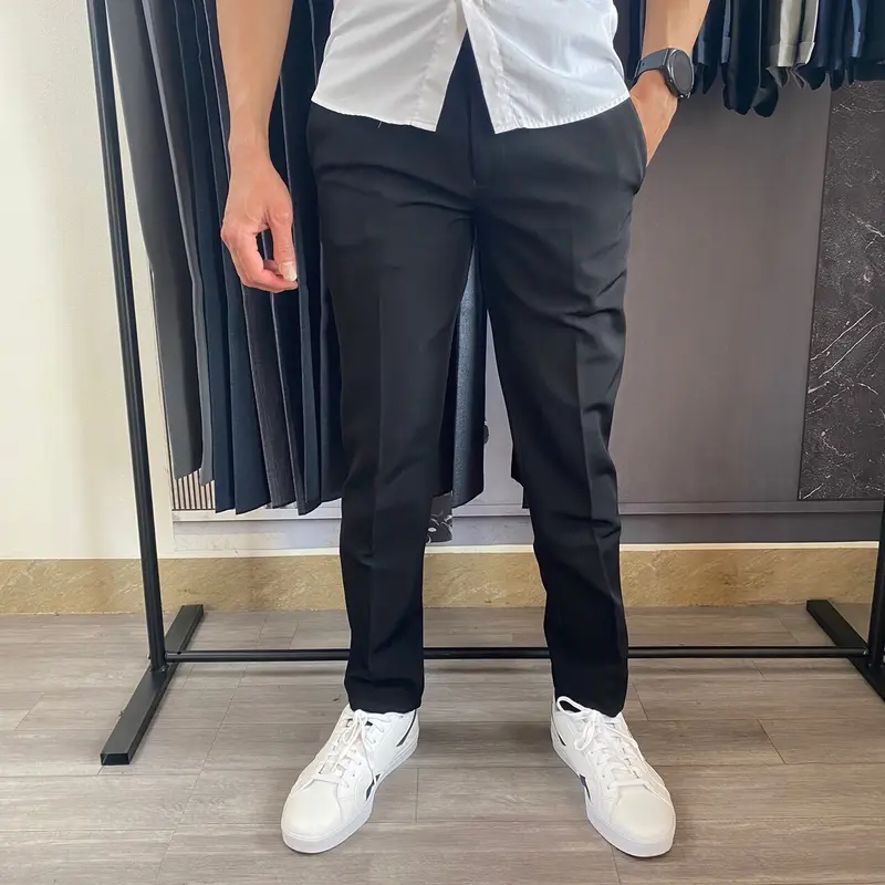Quần Âu Nam Dáng Trẻ Vải Cotton Co Giãn Chống Nhăn 2 Màu , Đen, Ghi Menswear 4