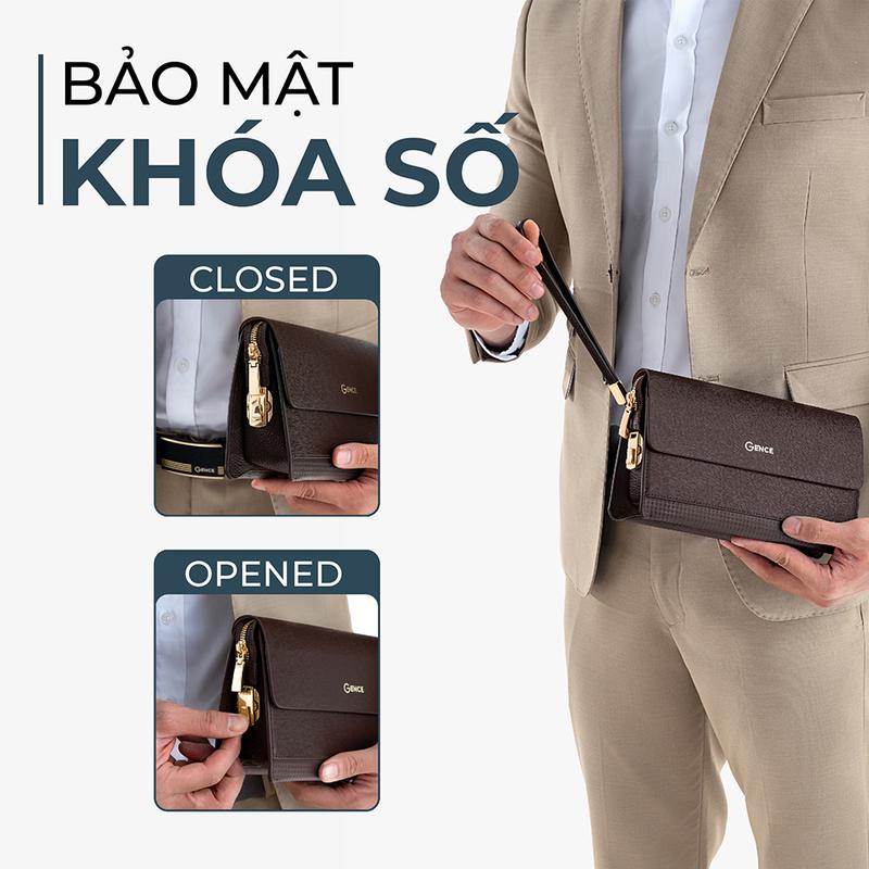 Product Introduction of Ví Nam Cầm Tay Clutch Da Chính Hãng GENCE RB01 Da Bò Khóa Số Cao Cấp Màu Nâu 5
