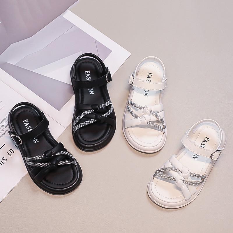 Girls' Minimalist Sandals Chic 2024 New Kids Versatile Princess Sandals for Vacation Girls Rhinestone Fairy Style Beach Shoes 2