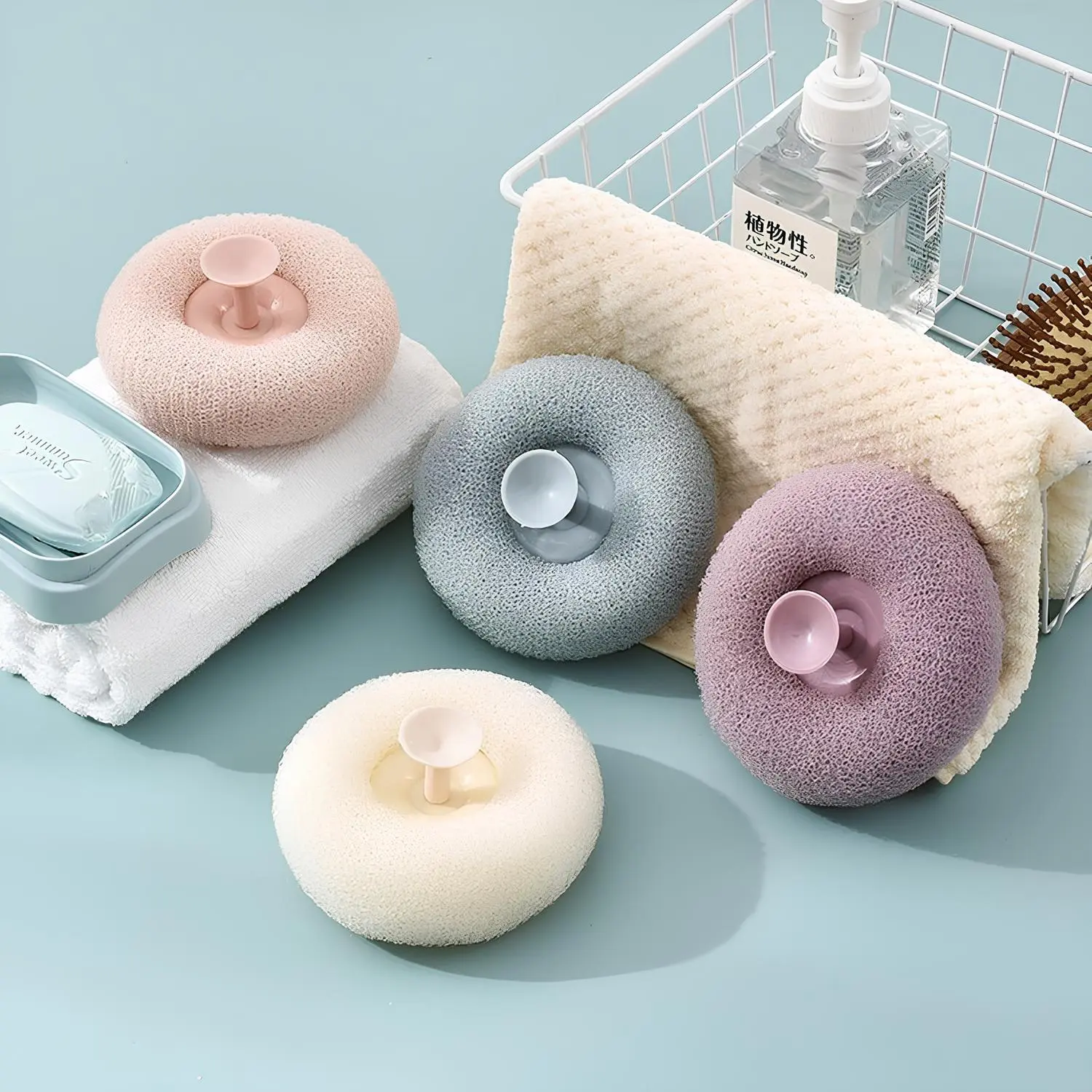 Miếng Bông Tắm Tạo Bọt Tẩy Da Chết Gắn Tường Tiện Lợi
