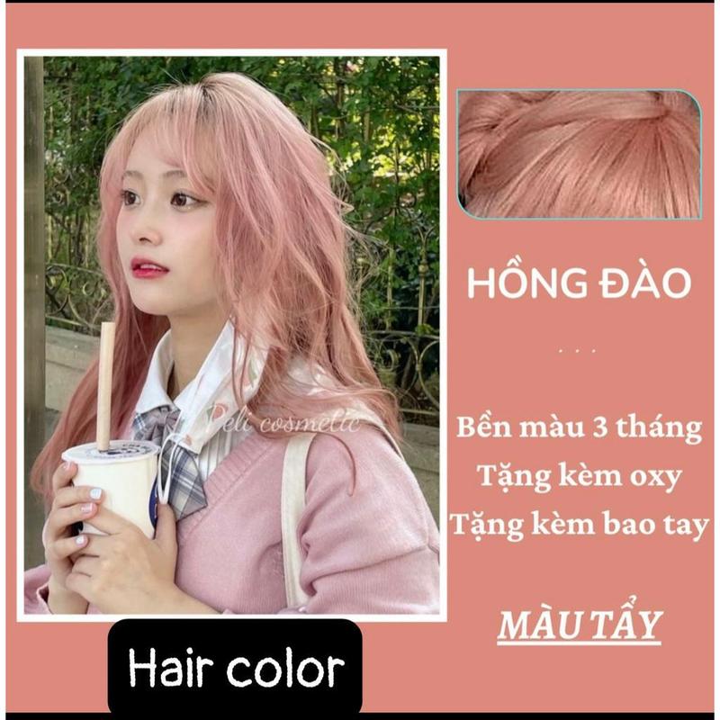 Thuốc nhuộm tóc tại nhà màu hồng pastel hồng khói hồng đào tặng kèm oxy trợ dưỡng và bao tay
