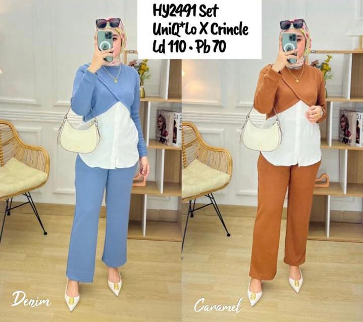 Setelan Knit Khanaya Oneset Knit Mix Crinkle Premium Setelan Wanita kekinian Terbaru 1