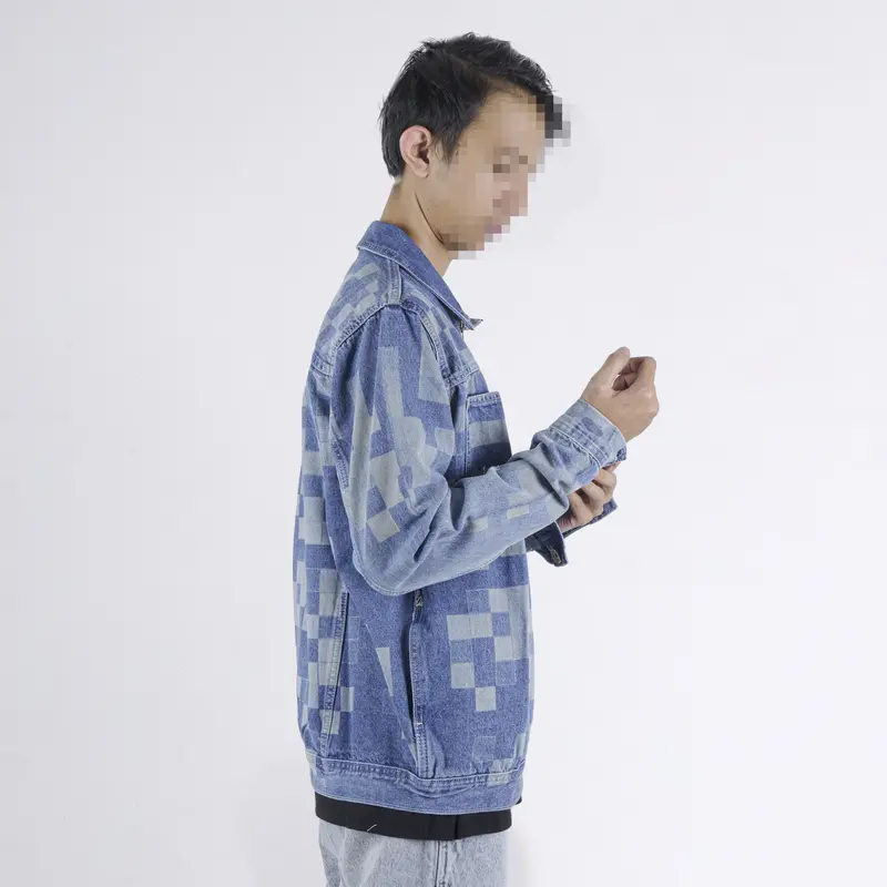 Superego Jacket Work Denim Lasser Pixel Art Snow Blue JSPAL01 5