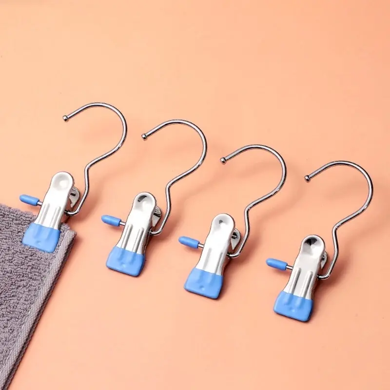 Móc Kèm Kẹp Treo Quần Áo, Móc Treo Đồ Đa Năng Bằng Thép Không Rỉ, Tiết Kiệm Diện Tích
