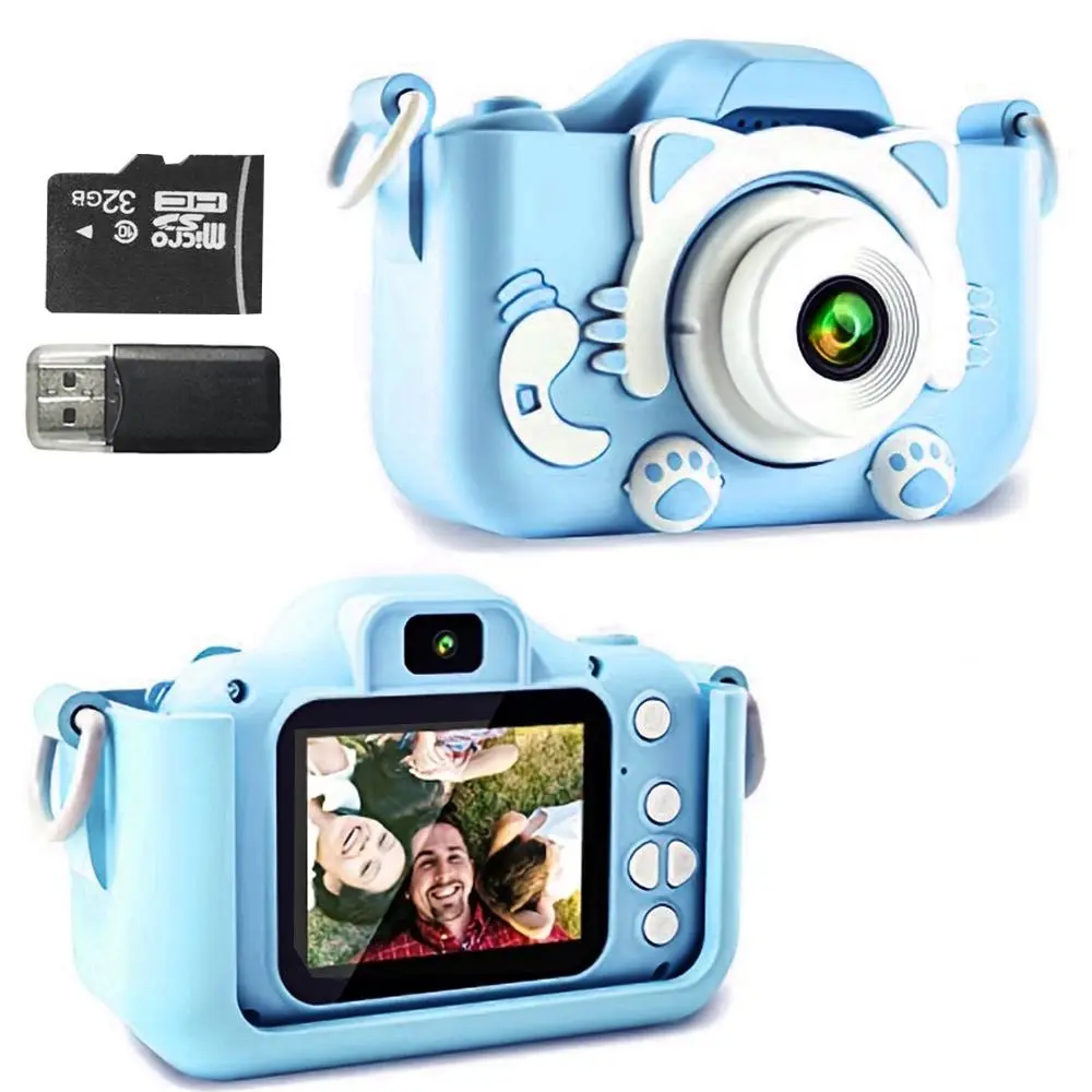 Mini Digital Camera for Valentines Gift Ideas, 1 Piece Portable Cute Cat Ear Shape Design Video Camera with 32GB SD Card, Practical USB Rechargeable Cameras for Birthday Holiday Valentine's Day Gift