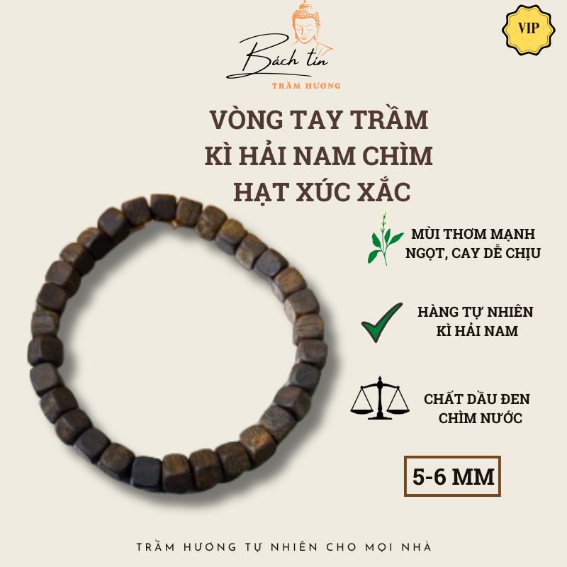Vòng tay trầm hương Kì Hải Nam chìm nước hạt xúc xắc 5mm đen dầu nặng 4.5gram thơm mạnh 031-05