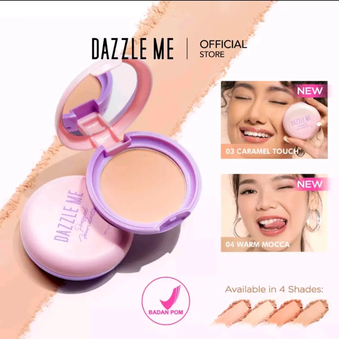 DAZZLE ME Muse Pressed Foundation / Foundation DAZZLE ME Kontrol Minyak, Pengecil Pori-pori, Tahan Lama