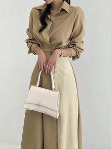 エレガントなフレンチスタイルドレス、春秋用の編み地デザイン、フィット感のある長袖カジュアル女性服