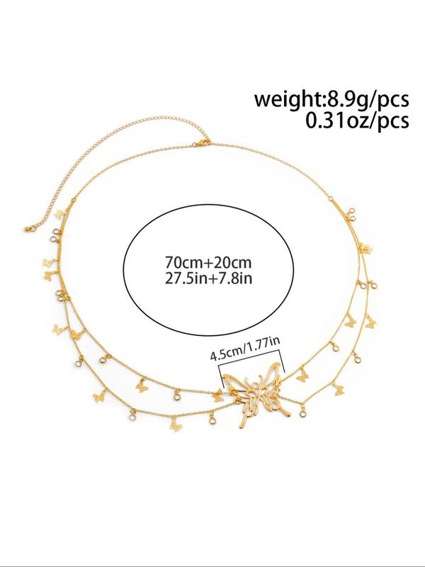 Women's Butterfly Design Layered Waist Chain, Fashionable Body Jewelry for Party, Daily Clothing Decor, Trendy All-match & Exquisite Jewelry for Birthday Gift 1