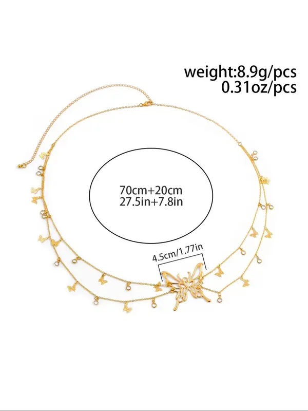 Women's Butterfly Design Layered Waist Chain, Fashionable Body Jewelry for Party, Daily Clothing Decor, Trendy All-match & Exquisite Jewelry for Birthday Gift 1