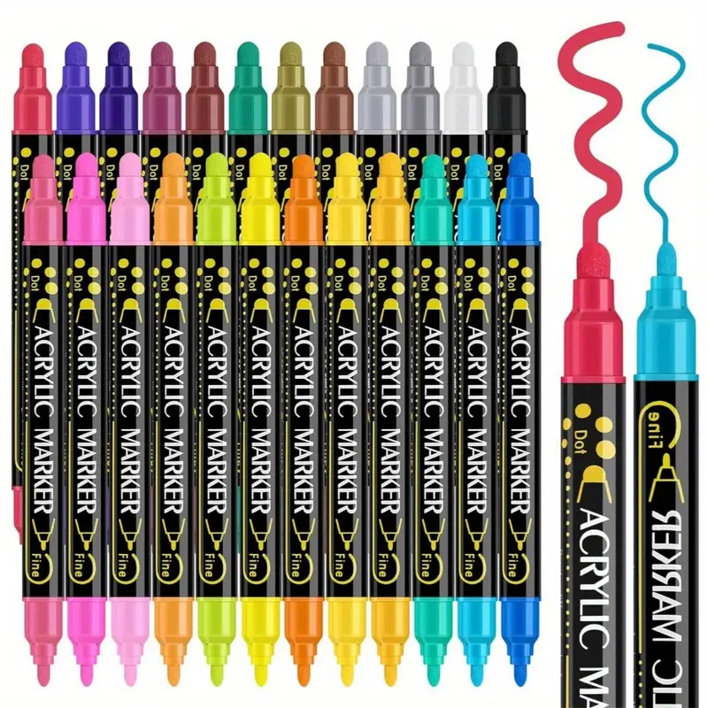 Dual Tip Acrylic Paint Pen, 12pcs/24pcs Premium Acrylic Paint Pen for Wood, Canvas, Stone, Rock Painting, Glass, Ceramic Surfaces, DIY Crafts Making Art Supplies 0