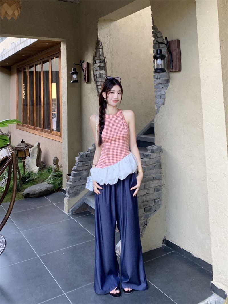 Product Introduction of Áo Vest Cổ Yếm Kẻ Sọc, Hàng Mới Về Mùa Hè, Thiết Kế Sang Trọng, Không Tay, Khâu, Dây Đeo Spaghetti Bất Đối Xứng Phong Cách Cô Gái Nóng Bỏng, Áo Trên 4